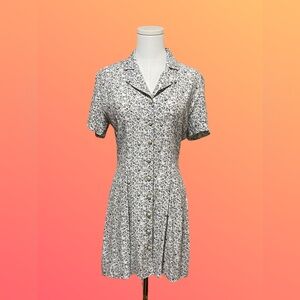 La Belle White Floral Button-Front Short Sleeve Dress